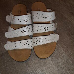 2/$20.00 - George Classics Keri Ladies Size 9W Velcro Closure White Sandals